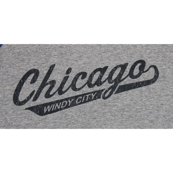Jezees Blend Chicago Windy City Baseball T-Shirt Mens XL Gray Blue Raglan - Picture 9 of 16